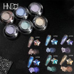 Glitter Hndo 6 PCS Set Holographic Aurora Powder Rainbow Effet pour la manucure professionnelle Nail Art Design Unicorn Pigment Laser Pigment
