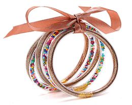 Bracelets de gelée scintillants Bracelets en Silicone multicolores ensemble ruban Bowknot poudre décor mode amitié cercle bracelets 5 pièces Q07194896999