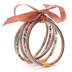 Glitter Jelly Bracelets Bracelets En Silicone Multicolore Ensemble Ruban Bowknot Poudre Décor Mode Amitié Cercle Bracelets 5pcs Q0719236h