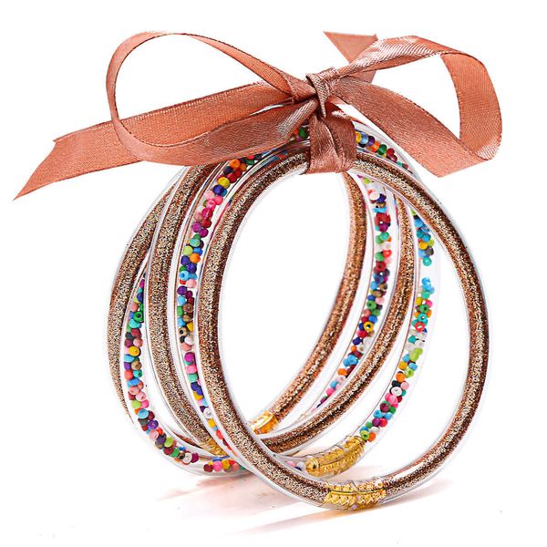 Glitter Jelly Bangles Multicolore Bracelets En Silicone Ensemble Ruban Bowknot Poudre Décor Mode Amitié Cercle Bracelets 5pcs Q0719