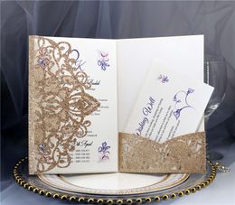 Cartes d'invitation de mariage coupé au laser scintillants creux de mariage de mariage de mariée de mariée de fiançailles