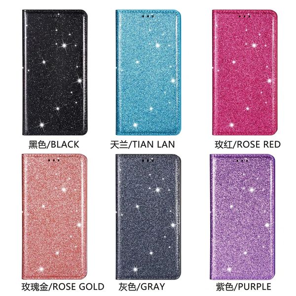 Funda con tapa magnética de cuero con purpurina para iphone 14 13 12 11Pro Max XS XR 8 7 6S Plus Samsung S22 Bling Wallet Card Holder Cover