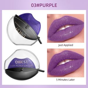 Glitter Lipstick Mouth Shape Lazy Lip Stick Pearl Glossy Shiny Long Lasting Purple Lipsticks Waterproof Cute Lipstic Makeup Cosmetics