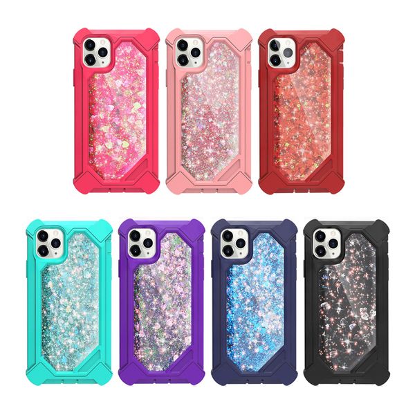 Glitter Liquid Bling Quicksand Cases Floating Sparkling Heavy Duty Military Grade Shockproof Cover pour iPhone 14 13 12 11 Pro XR XS Max X 8 Samsung S20 S21 S22 Ultra
