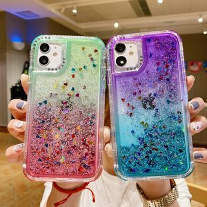 Coque de téléphone Glitter Liquid Quicksand pour iPhone 14 12 13 11 Pro Max XR XS Max X 12 7 8 Plus Gradient Antichoc PCTPU Couverture arrière samsung s22 s23 ultra