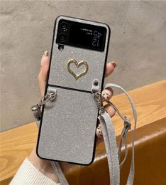 Glitter Love Hoor Crossbody Chain Phone Case voor Samsung Galaxy Z FLIP3 5G verstelbaar Lanyard Rope Sparkle Protective Shell Shockp6947431