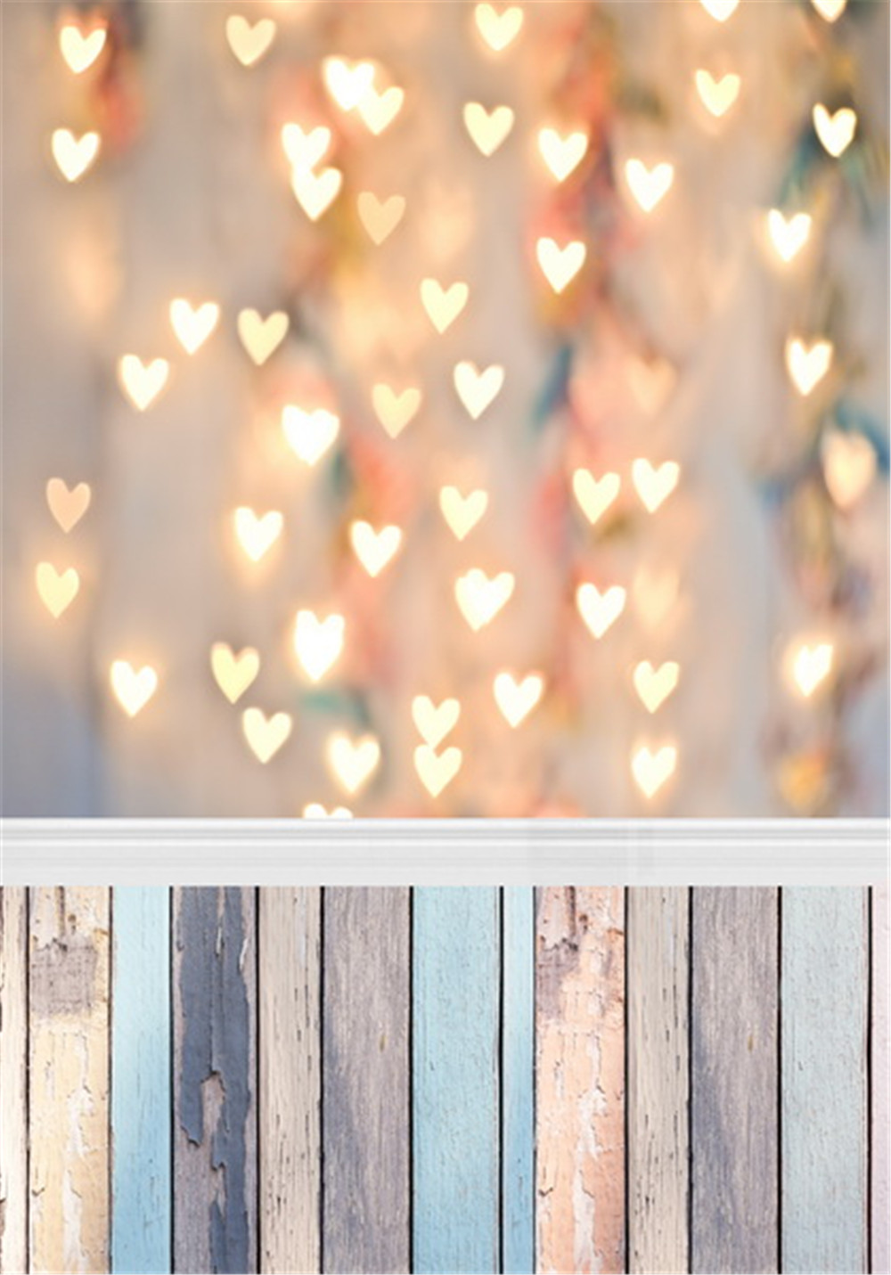 Glitter Love Heart Lights Photography Backdrop Vinyl Wood Planks Texture Floor Photo Background Bokeh Baby Newborn Booth Wallpaper Props