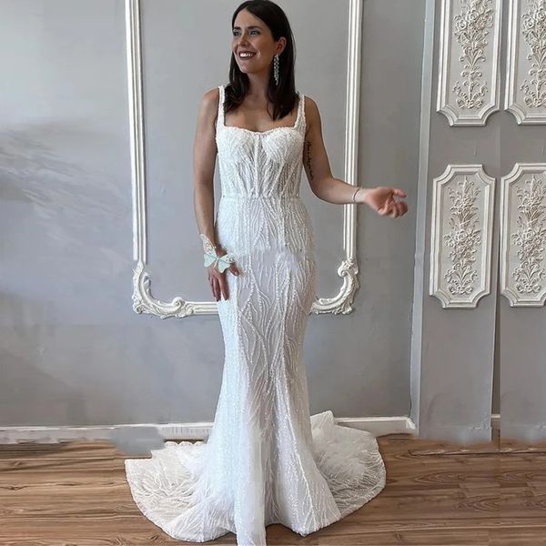 Vestidos de novia de sirena brillo gracia con tren desmontable Dubai Dubai Mujeres Moden Bodas de novia Vestido de Novia