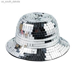 Glitter Mirror Disco Bucket Hat Impresionantes sombreros de bola de discoteca para DJ Glitter Lentejuelas Sombrero de cubo para Club Stage Bar Party Dance L230523