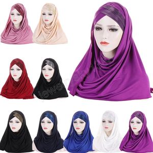 Glitter moslimvrouwen één stuk sjaal trekt aan klaar slijtage onmiddellijke hijab headscarf islamitische sjaals tulband femme caps hoofdwinst