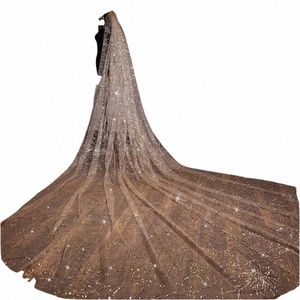 Glitter Nieuwe Princ Wedding Veils 3,5 m LG Champagne Romantische bruiloftsadrukkingen Elegant 1 Laag Bridal Veils met Comb G67W#