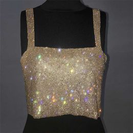 Glitter NIGLUB Backless Tank Top Vrouwen Sexy Metal Crystal Diamonds Lovertjes Night Club Party Wear Crop Top 210709