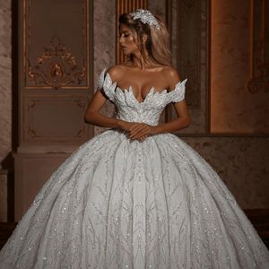 Brillo fuera del hombro vestido de fiesta vestidos de novia 2021 de lujo brillante sin espalda vestidos de novia con tren largo vestidos de novia robe mariee