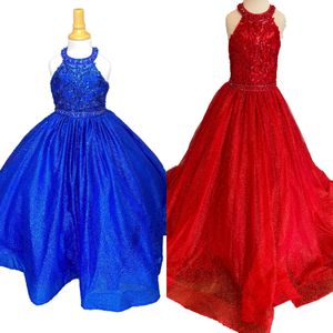 Glitter Pageant Jurk voor kleine meisjes 2023 Sparkle Little Kid verjaardag vakantie Fun-fashion catwalk formele feestjurk peuter tieners preteen royal blauw rood wit