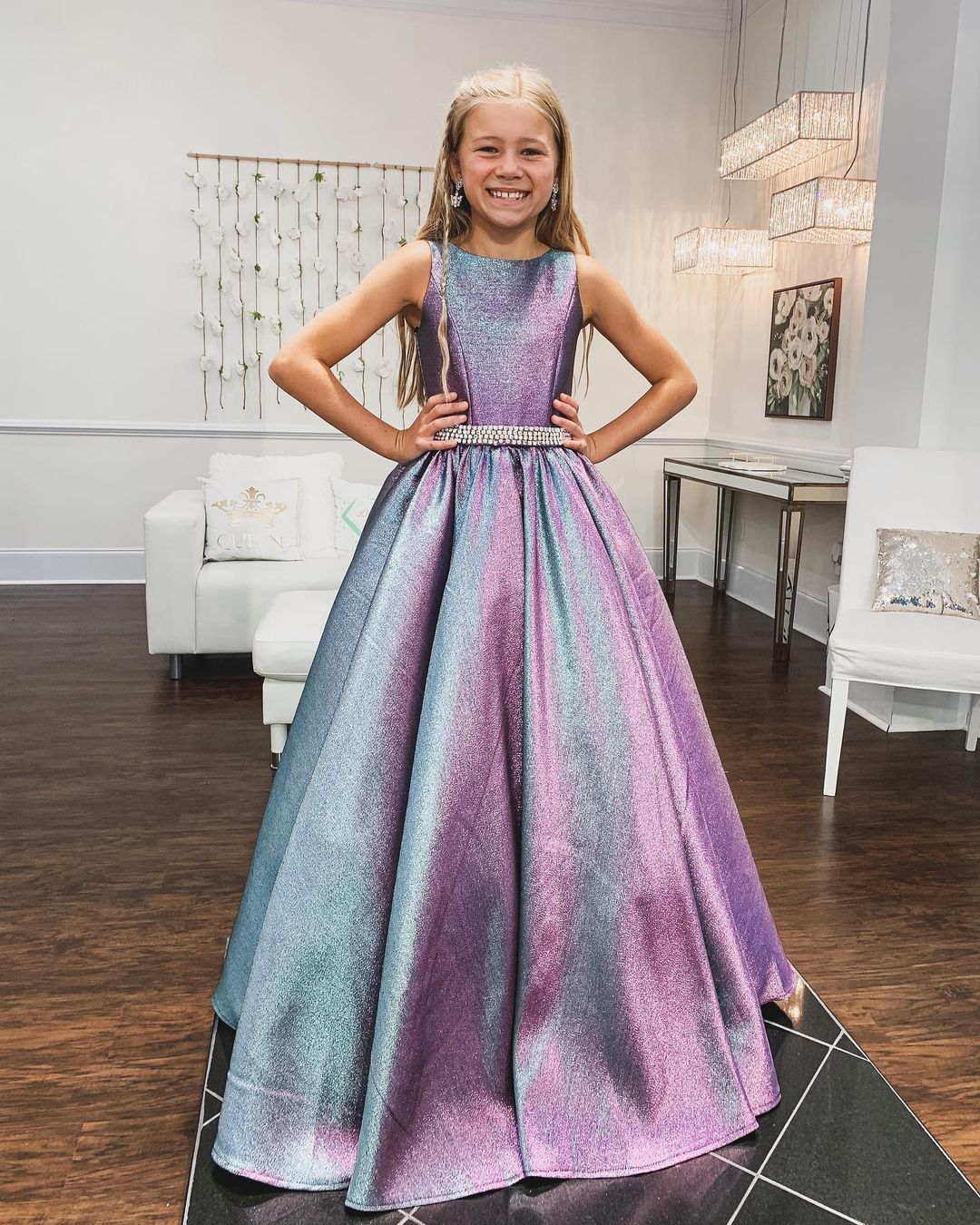 Glitter Pageant Dresses for Teens Toddler 2021 Crystals Ombre Long Little Girls Prom Gowns Jewel Sleeveless Formal Party Wear285Y