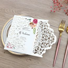 Invitaciones de boda de papel de brillo Card de bolsillo de bolsillo para el matrimonio Bautismo Suministros de decoración de la fiesta