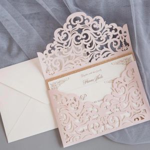 Glitter papier bruiloft uitnodigingen kaart envelop zak voor quinceanera huwelijk verjaardag doop feestdecoratie benodigdheden