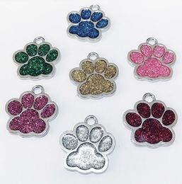 Glitter Paw Shaped Puppy Dog Tag 7 Colors Cat Pet Name Merk ID-kaart Groothandel