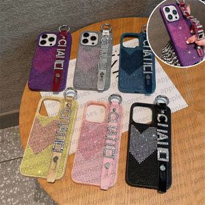 Étui de téléphone à paillettes Designer iPhone Case pour iPhone 15 Pro Max Cases Apple iPhone 13 Pro Max 14 Plus Bling Sparkling Strass Diamant Bijoux Dragonne Femmes Couverture