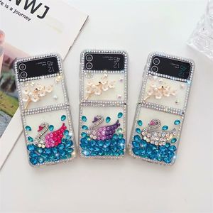 Glitter telefoonhoesjes voor Samsung Z Flip 5 4 3 FLIP5 FLIP4 FLIP3 Fashion Designer Bling Sparkling Rhinestone Diamond Jeweled 3D Flower Crystal Back Cover