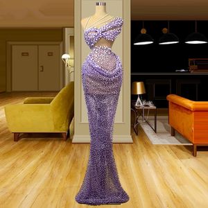 Glitter Purple Mermaid Prom Dress is een schouder mouwloze feestjurken kralen lovertjes lovertjes op maat gemaakte avondjurk