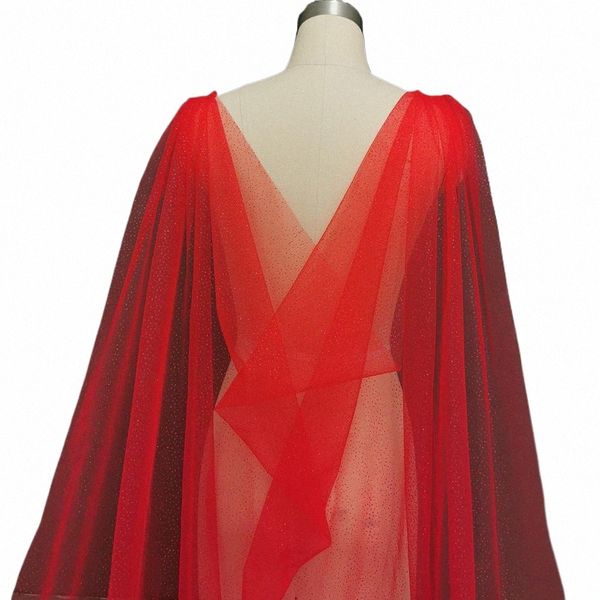 Cape de mariage vert rouge brillant avec poussière d'or 3 mètres lg Bridal Bolero épaule voile aciés de mariage U9SA #