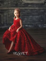 Glitter Red Princess Dess Long Flower Girl Robes Sequin Party Robe Baby Baby Birthday Christmas Gift 240321