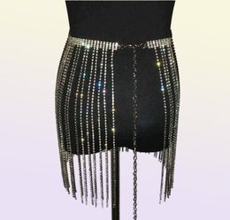 Glitter Rhine Lange Tassel Jewel rokken Crystal Diamonds Fringe verstelbare sexy vrouwen Summer Beach Bikini Mini Rok T2208194987402