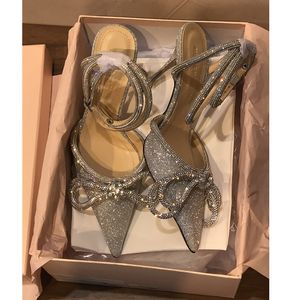 Glitter Strass Pumps Hoge Hakken Voor Vrouwen Kristal Strik Satijn Hoge Hakken Sandalen 2023 Dames Zomer Schoenen Feest Gala Schoen Grote Maat 34-41