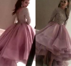 Glitter robe de soiree baljurk prom jurken 2016 lovertjes lange mouwen ruches organza arabische Saoedische vrouwen kant formele feestjurken