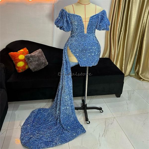 Robes de bal bleu paillettes à paille