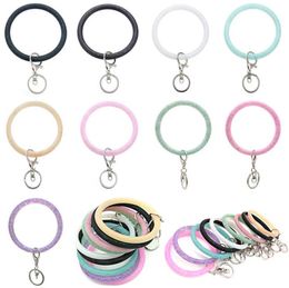 Llavero de silicona con purpurina, llavero de pulsera, brazalete deportivo, llaveros redondos, joyería de moda para mujeres y niñas, 9 colores opcionales AT4930