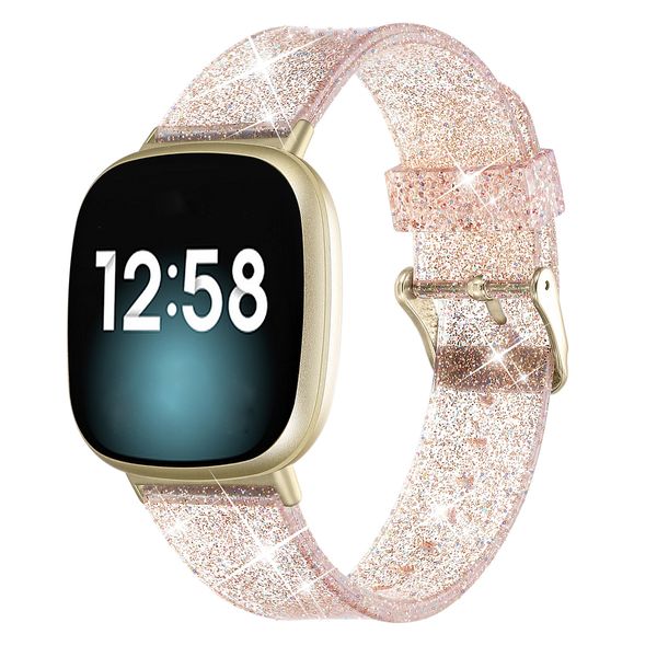 Bracelet de montre en silicone pailleté pour Fitbit Versa 3 Bracelet de montre en gelée transparente Versa3 Remplacement Bling Bracelet Boucle Bracelet Accessoires