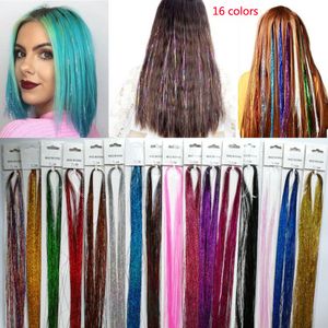Glitter Sparkle Hair Bling False Hair Strands Party Accessoires Tinsel Populair in US Mexico Europe 1Pack/Color 16Packs