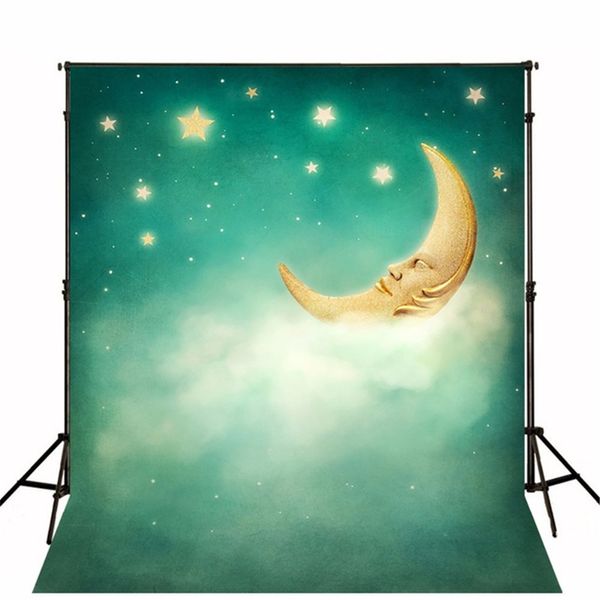 Fondo de estrellas brillantes para estudio fotográfico bebé Luna nubes suaves niños dibujos animados gotas traseras niño cumpleaños fotografía telón de fondo