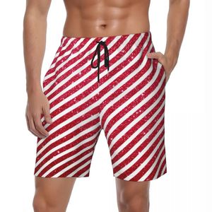 Glitter Stripes Pattern Board Shorts Summer Christmas Candy Y2K Grappige strand Korte broek Men Sport Ademvol strand Trunks 240401