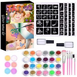 Glitter Tattoo Kit 120 stencils meisjes jongens gezicht bodypainting kunstgereedschap set E0BD 240108