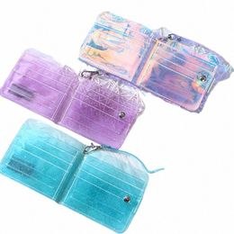 Brillo transparente Tarjeta de crédito Bolsas Monedero Fi ID Titular de la tarjeta Carteras Carpeta de fotos Mini Monedero Láser Mujeres Cartera de embrague Slim X9Lw #