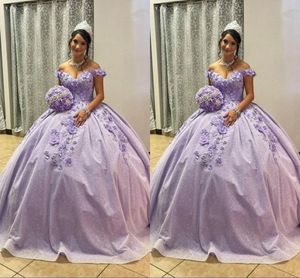Robe Quinceanera en Tulle à paillettes, fleurs 3D, avec des appliques de lavande, douce 16, robe de bal de princesse, robe formelle de bal, 2022