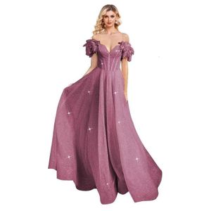 Glitter tule prom kleedt van de schouderstoornisbal jurk prinses formele avondjurken prom amz