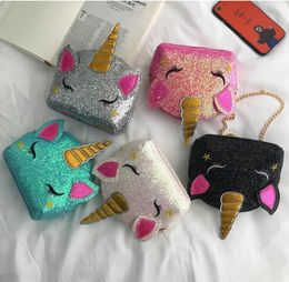 Glitter Licorne Chaîne Sacs Enfants Bande Dessinée Bandoulière Sacs À Bandoulière Garçons Filles Fanny Pack Sac De Taille Mignon INS Porte-Monnaie Portefeuille Pochettes GD268