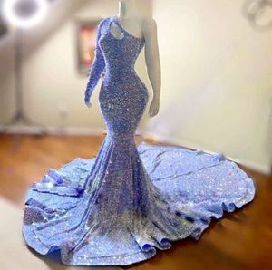 Glitter Veet Sequins Prom Dresses Single One Sheeves Mermaid 2023 Speciale OCN Formele avondjurken Met Gala Party 0529
