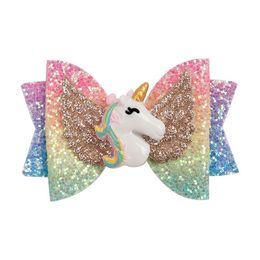 Glitter Wing Hair Bows Unicorn Ribbon Bows Girls Haarspelins Fairy Clips Handgemaakte hoek Barrettes Party Outfit Hoofdkleding 1767