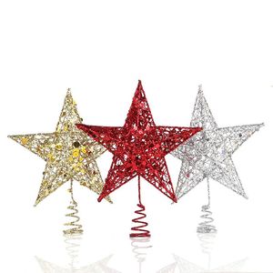 Glinsteerde kerstboom Topper Star Decoratie Xmas Treetop Home Decor Red Gold Silver Blue RRA448