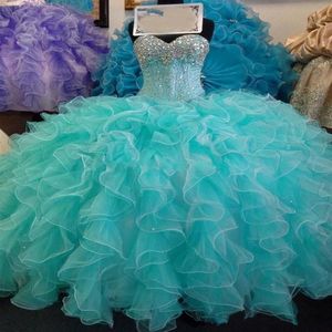 Paillettes scintillantes cristal bleu Quinceanera robes 2021 nouvelle image réelle chérie à lacets doux 16 ans princesse robe de bal Cust325B