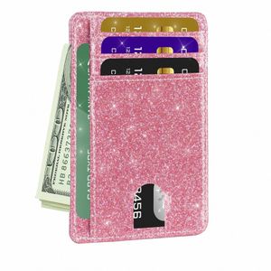 Portefeuille minimaliste mince scintillant, portefeuilles de poche Frt, porte-carte de crédit bloquant RFID pour femmes V3gx #