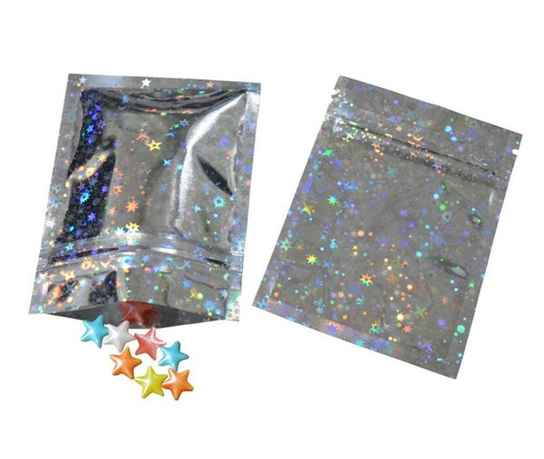 Glittery Aluminium Foil Zipper Réutilisable Food Zipp er Storage Packaging Bag Foil Mylar Self Sealable Food Package Pouches 3 tailles Vente en gros