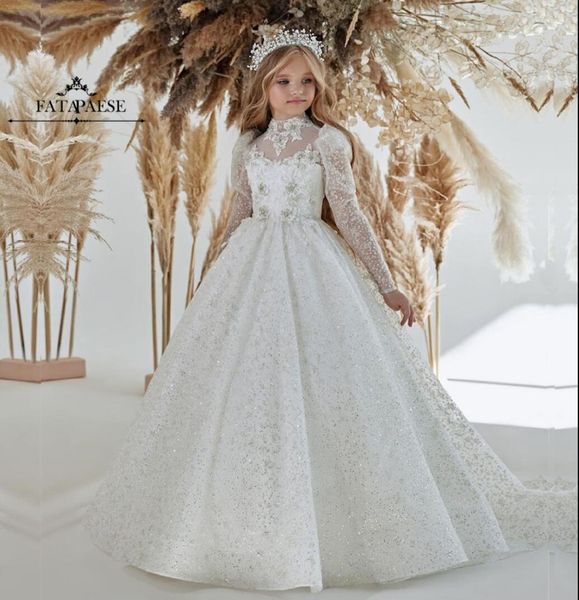 Glitz 2023 Dentelle Fleur Fille Robe Arcs Enfants Première Communion Robe Princesse Tulle Robe De Bal Robe De Soirée De Mariage 2-14 Ans BC14774 J0329