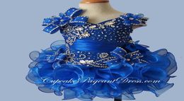 Glitter Crystal Bodice Little Girl Cupcake Pageant Dresses 2020 Nieuwe Royal Blue Short Cascading Ruffles Organza Flower Girls Troags8902243