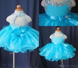 Vestidos de concurso Glitz Cupcake para niñas Little Baby Beed Organza Lindos Niños Cortos Prom Vestidos Inglinos Cristal azul claro Cumpleaños P7710511